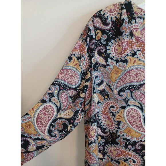 Daniel Rainn Pullover Tunic Top L Red Paisley Blouse Boho Peasant 3/4 Sleeves - Picture 4 of 9